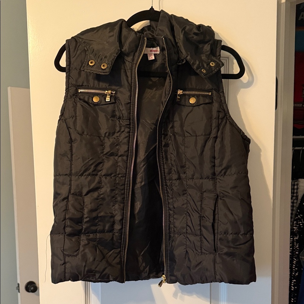 BONGO Black Quilted Vest with Gold Accents